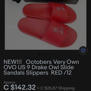 OVO Slides Red Size 8-12 Cream 4-12 New October's Very Own Drake Monogram w bag